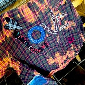 LOVE Soft Bleached Flannel handcrafted OOAK Shirt Jacket Shacket BOHO Fall